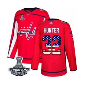 Men Adidas Washington Capitals #32 Dale Hunter Authentic Red USA Flag Fashion 2018 Stanley Cup Final Champions NHL Jersey