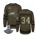 Men Adidas Washington Capitals #34 Jonas Siegenthaler Authentic Green Salute to Service 2018 Stanley Cup Final Champions NHL Jersey