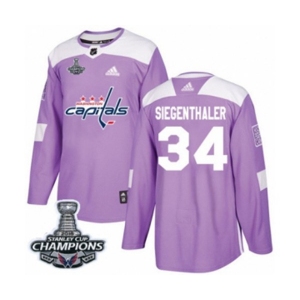 Men Adidas Washington Capitals #34 Jonas Siegenthaler Authentic Purple Fights Cancer Practice 2018 Stanley Cup Final Champions NHL Jersey