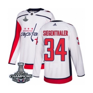 Men Adidas Washington Capitals #34 Jonas Siegenthaler Authentic White Away 2018 Stanley Cup Final Champions NHL Jersey