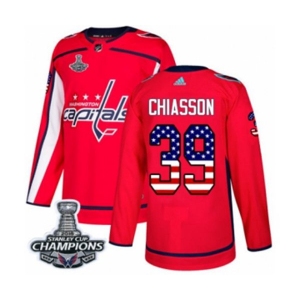 Men Adidas Washington Capitals #39 Alex Chiasson Authentic Red USA Flag Fashion 2018 Stanley Cup Final Champions NHL Jersey