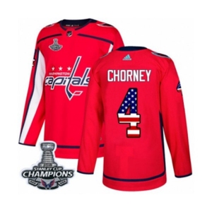 Men Adidas Washington Capitals #4 Taylor Chorney Authentic Red USA Flag Fashion 2018 Stanley Cup Final Champions NHL Jersey