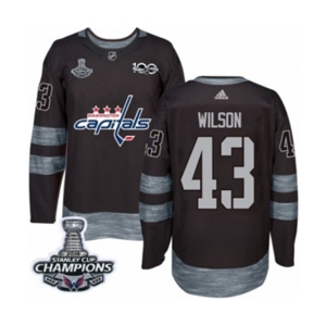 Men Adidas Washington Capitals #43 Tom Wilson Authentic Black 1917-2017 100th Anniversary 2018 Stanley Cup Final Champions NHL Jersey