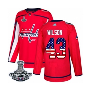 Men Adidas Washington Capitals #43 Tom Wilson Authentic Red USA Flag Fashion 2018 Stanley Cup Final Champions NHL Jersey