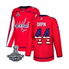 Men Adidas Washington Capitals #44 Brooks Orpik Authentic Red USA Flag Fashion 2018 Stanley Cup Final Champions NHL Jersey