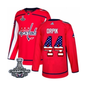 Men Adidas Washington Capitals #44 Brooks Orpik Authentic Red USA Flag Fashion 2018 Stanley Cup Final Champions NHL Jersey