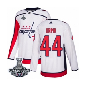 Men Adidas Washington Capitals #44 Brooks Orpik Authentic White Away 2018 Stanley Cup Final Champions NHL Jersey