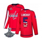 Men Adidas Washington Capitals #5 Rod Langway Authentic Red USA Flag Fashion 2018 Stanley Cup Final Champions NHL Jersey