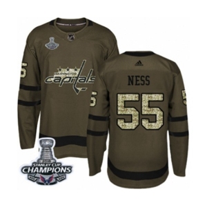 Men Adidas Washington Capitals #55 Aaron Ness Authentic Green Salute to Service 2018 Stanley Cup Final Champions NHL Jersey