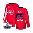 Men Adidas Washington Capitals #55 Aaron Ness Authentic Red USA Flag Fashion 2018 Stanley Cup Final Champions NHL Jersey