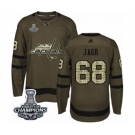 Men Adidas Washington Capitals #68 Jaromir Jagr Authentic Green Salute to Service 2018 Stanley Cup Final Champions NHL Jersey