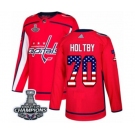 Men Adidas Washington Capitals #70 Braden Holtby Authentic Red USA Flag Fashion 2018 Stanley Cup Final Champions NHL Jersey