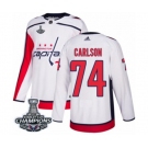 Men Adidas Washington Capitals #74 John Carlson Authentic White Away 2018 Stanley Cup Final Champions NHL Jersey