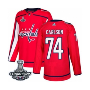Men Adidas Washington Capitals #74 John Carlson Premier Red Home 2018 Stanley Cup Final Champions NHL Jersey