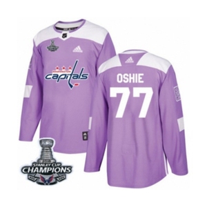 Men Adidas Washington Capitals #77 T.J. Oshie Authentic Purple Fights Cancer Practice 2018 Stanley Cup Final Champions NHL Jersey