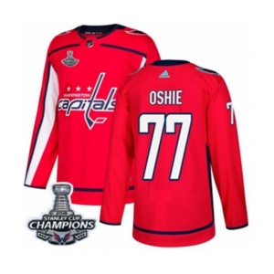 Men Adidas Washington Capitals #77 T.J. Oshie Authentic Red Home 2018 Stanley Cup Final Champions NHL Jersey