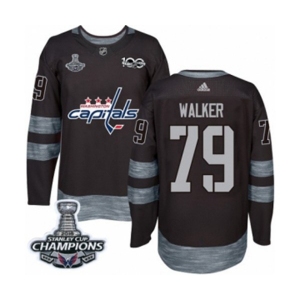 Men Adidas Washington Capitals #79 Nathan Walker Authentic Black 1917-2017 100th Anniversary 2018 Stanley Cup Final Champions NHL Jersey