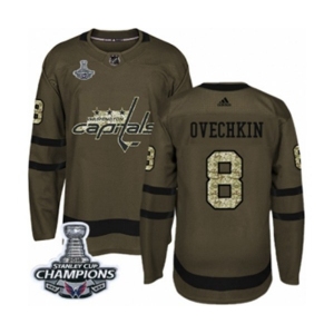 Men Adidas Washington Capitals #8 Alex Ovechkin Authentic Green Salute to Service 2018 Stanley Cup Final Champions NHL Jersey