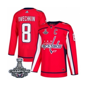 Men Adidas Washington Capitals #8 Alex Ovechkin Authentic Red Home 2018 Stanley Cup Final Champions NHL Jersey