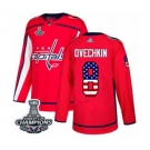 Men Adidas Washington Capitals #8 Alex Ovechkin Authentic Red USA Flag Fashion 2018 Stanley Cup Final Champions NHL Jersey