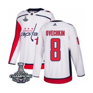 Men Adidas Washington Capitals #8 Alex Ovechkin Authentic White Away 2018 Stanley Cup Final Champions NHL Jersey