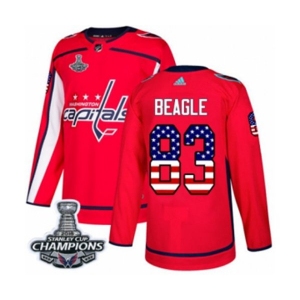 Men Adidas Washington Capitals #83 Jay Beagle Authentic Red USA Flag Fashion 2018 Stanley Cup Final Champions NHL Jersey