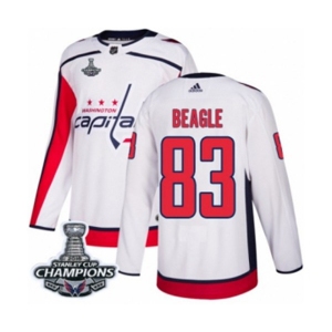 Men Adidas Washington Capitals #83 Jay Beagle Authentic White Away 2018 Stanley Cup Final Champions NHL Jersey