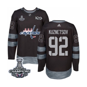 Men Adidas Washington Capitals #92 Evgeny Kuznetsov Authentic Black 1917-2017 100th Anniversary 2018 Stanley Cup Final Champions NHL Jersey