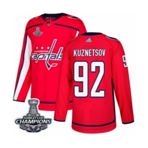 Men Adidas Washington Capitals #92 Evgeny Kuznetsov Authentic Red Home 2018 Stanley Cup Final Champions NHL Jersey