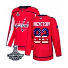 Men Adidas Washington Capitals #92 Evgeny Kuznetsov Authentic Red USA Flag Fashion 2018 Stanley Cup Final Champions NHL Jersey
