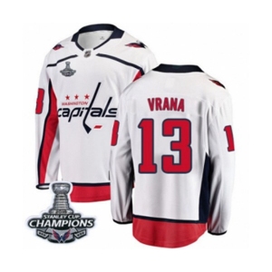 Men Washington Capitals #13 Jakub Vrana Fanatics Branded White Away Breakaway 2018 Stanley Cup Final Champions NHL Jersey