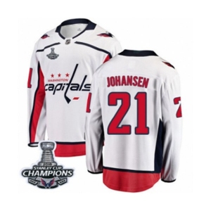 Men Washington Capitals #21 Lucas Johansen Fanatics Branded White Away Breakaway 2018 Stanley Cup Final Champions NHL Jersey