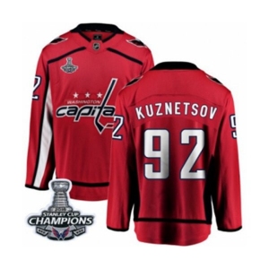 Men Washington Capitals #92 Evgeny Kuznetsov Fanatics Branded Red Home Breakaway 2018 Stanley Cup Final Champions NHL Jersey