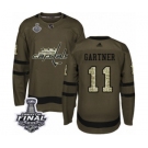 Men's Adidas Washington Capitals #11 Mike Gartner Authentic Green Salute to Service 2018 Stanley Cup Final NHL Jersey