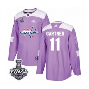 Men's Adidas Washington Capitals #11 Mike Gartner Authentic Purple Fights Cancer Practice 2018 Stanley Cup Final NHL Jersey