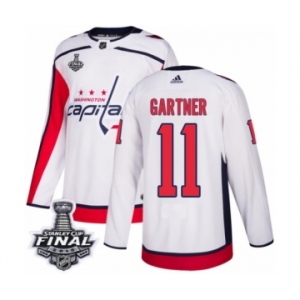 Men's Adidas Washington Capitals #11 Mike Gartner Authentic White Away 2018 Stanley Cup Final NHL Jersey