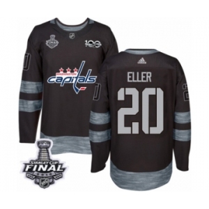 Men's Adidas Washington Capitals #20 Lars Eller Authentic Black 1917-2017 100th Anniversary 2018 Stanley Cup Final NHL Jersey