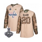 Men's Adidas Washington Capitals #20 Lars Eller Authentic Camo Veterans Day Practice 2018 Stanley Cup Final NHL Jersey