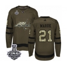 Men's Adidas Washington Capitals #21 Dennis Maruk Authentic Green Salute to Service 2018 Stanley Cup Final NHL Jersey