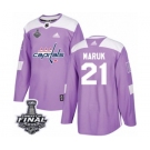 Men's Adidas Washington Capitals #21 Dennis Maruk Authentic Purple Fights Cancer Practice 2018 Stanley Cup Final NHL Jersey