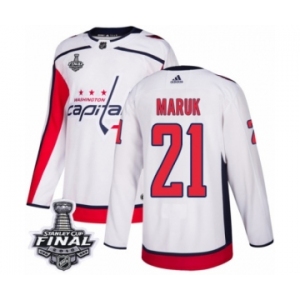 Men's Adidas Washington Capitals #21 Dennis Maruk Authentic White Away 2018 Stanley Cup Final NHL Jersey