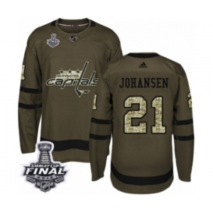 Men's Adidas Washington Capitals #21 Lucas Johansen Authentic Green Salute to Service 2018 Stanley Cup Final NHL Jersey