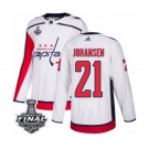 Men's Adidas Washington Capitals #21 Lucas Johansen Authentic White Away 2018 Stanley Cup Final NHL Jersey