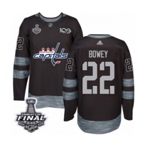 Men's Adidas Washington Capitals #22 Madison Bowey Authentic Black 1917-2017 100th Anniversary 2018 Stanley Cup Final NHL Jersey
