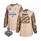 Men's Adidas Washington Capitals #22 Madison Bowey Authentic Camo Veterans Day Practice 2018 Stanley Cup Final NHL Jersey