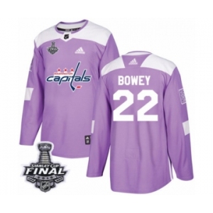 Men's Adidas Washington Capitals #22 Madison Bowey Authentic Purple Fights Cancer Practice 2018 Stanley Cup Final NHL Jersey