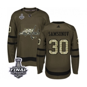 Men's Adidas Washington Capitals #30 Ilya Samsonov Authentic Green Salute to Service 2018 Stanley Cup Final NHL Jersey