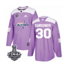 Men's Adidas Washington Capitals #30 Ilya Samsonov Authentic Purple Fights Cancer Practice 2018 Stanley Cup Final NHL Jersey