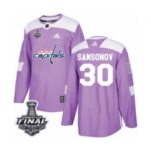 Men's Adidas Washington Capitals #30 Ilya Samsonov Authentic Purple Fights Cancer Practice 2018 Stanley Cup Final NHL Jersey