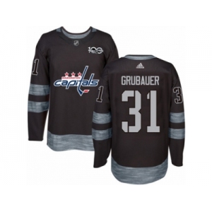 Men's Adidas Washington Capitals #31 Philipp Grubauer Authentic Black 1917-2017 100th Anniversary NHL Jersey